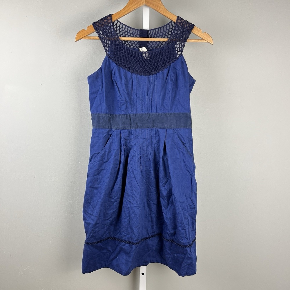 Anthropologie Floreat Fit & Flare Dress Womens Size 8 Blue Sleeveless Cotton